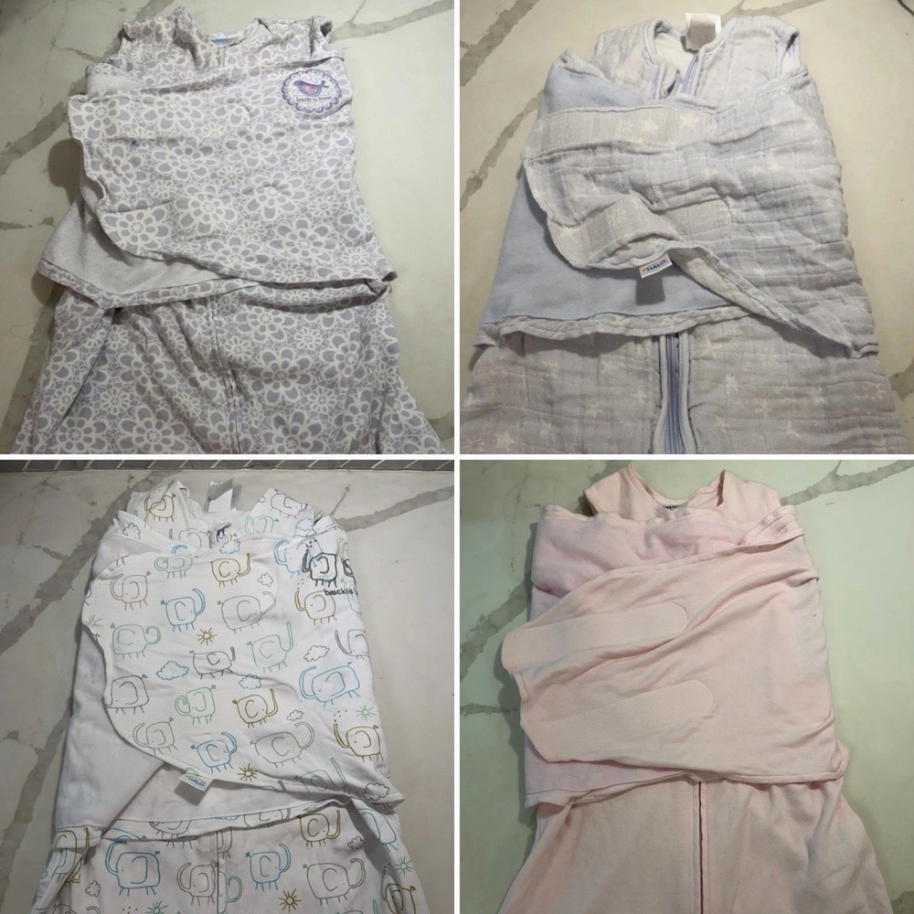 Halo Lot Of 4 Sleepsack Swaddles Sz NB / S Gauzy Elephant Geometric Pink